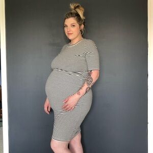 Vici Black and White Striped Midi Dress